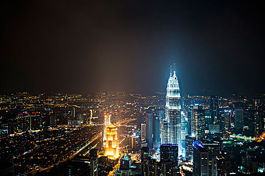 天际线,夜晚,双子塔,吉隆坡,马来西亚,亚洲