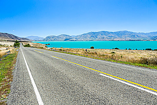 道路,湖,奥塔哥地区,新西兰,大洋洲