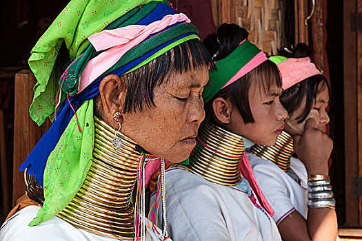 女人,部落,特色,连衣裙,头饰,项链,茵莱湖,掸邦,缅甸,亚洲