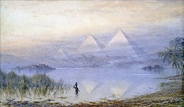 金字塔,尼罗河,埃及,艺术家,岸边