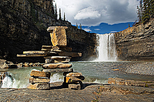 月牙状,瀑布,大角羊,峡谷,艾伯塔省,加拿大
