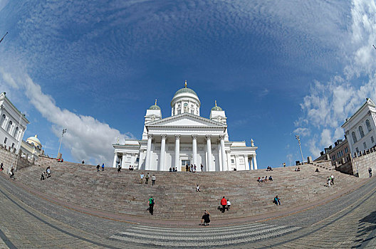 参议院,广场,赫尔辛基,大教堂,楼梯,鱼眼镜头,风景,芬兰,欧洲