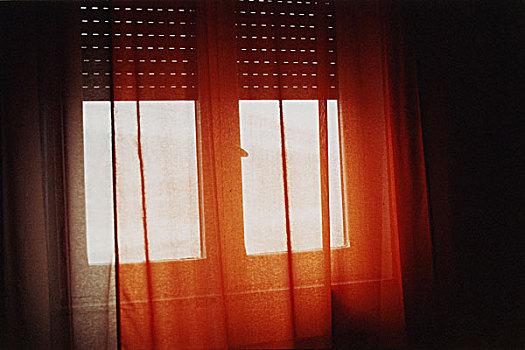 窗户,百叶窗,橙色,帘