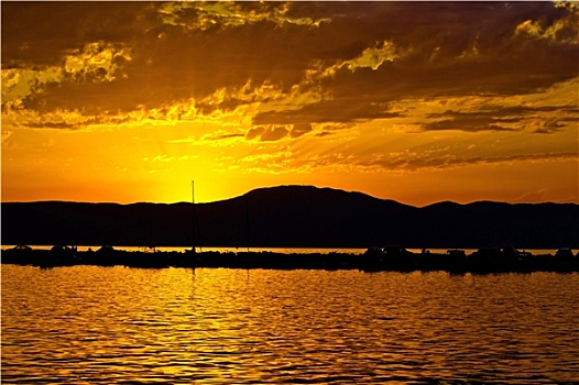 照片,金色,日落,克罗地亚