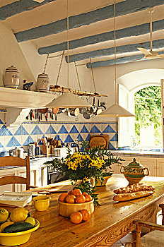 灯光,厨房,装饰,蓝色,白色,砖瓦,光照,室外