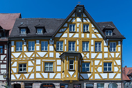 历史,半木结构房屋,中间,弗兰克尼亚,巴伐利亚,德国,欧洲