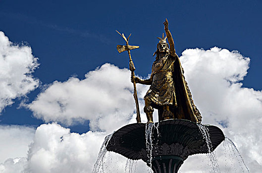 金色,喷泉,国王,印加,广场,阿玛斯,库斯科市,库斯科,秘鲁,南美