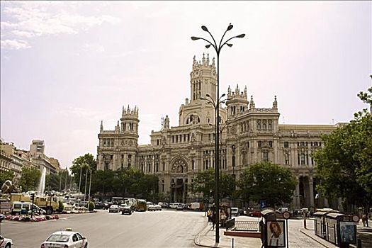 交通,正面,政府建筑,西贝列斯广场,马德里,西班牙