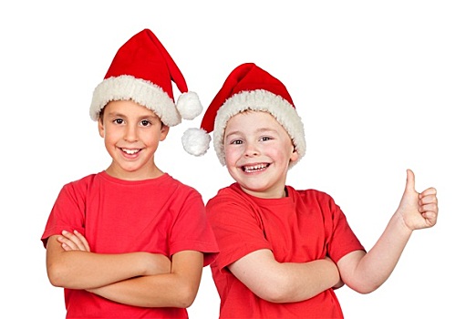 两个孩子,圣诞节,帽子