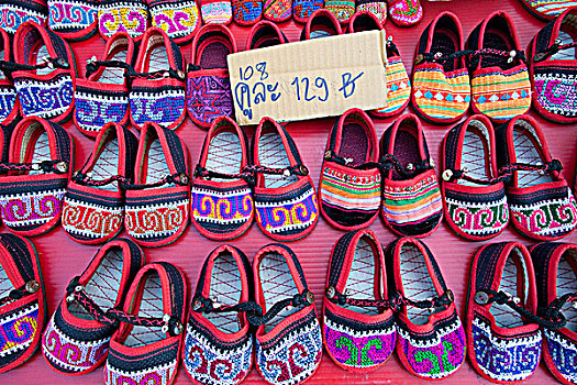 泰国,清迈,星期日,街边市场,孩子,鞋,展示