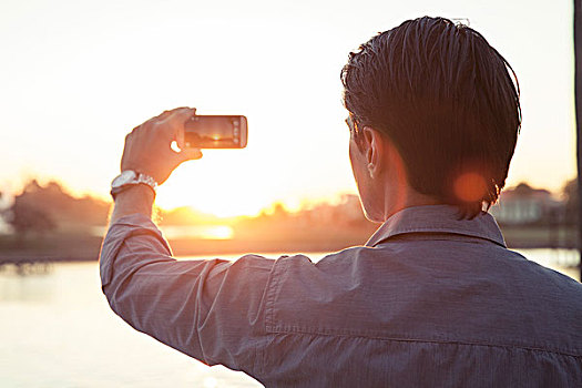男人,摄影,日落,智能手机