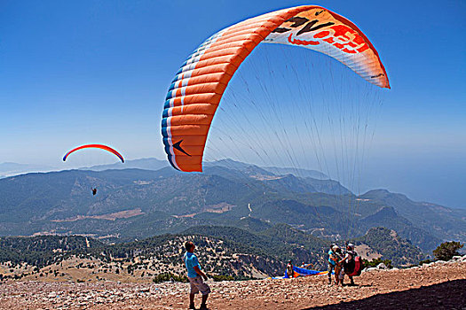 滑伞运动,山,靠近,费特希耶,西海岸,土耳其,亚洲
