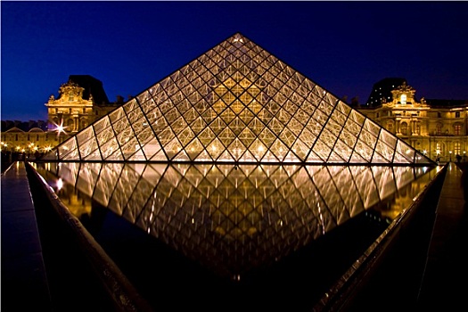 巴黎,四月,反射,卢浮宫金字塔,黄昏,夏天