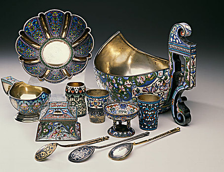 俄罗斯,瓷釉,银,收集,古式物品
