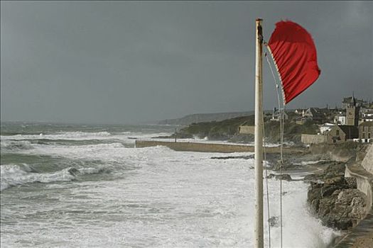 红色,旗帜,风暴,海洋,英格兰