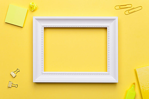 白色,框,办公室,配饰,黄色背景