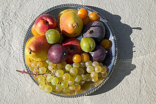 季节,静物,种类,秋天,水果,银,盘子