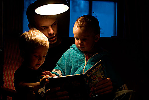 父亲,读,书本,孩子,瑞典