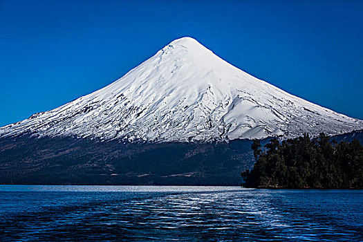 风景,湖,火山,蔷薇目,巴塔哥尼亚,智利