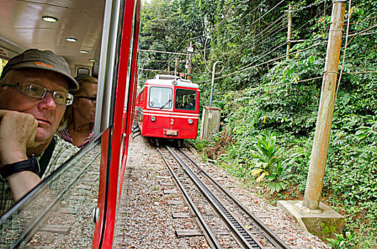 巴西,里约热内卢,科尔科瓦多,游客,有轨电车,山