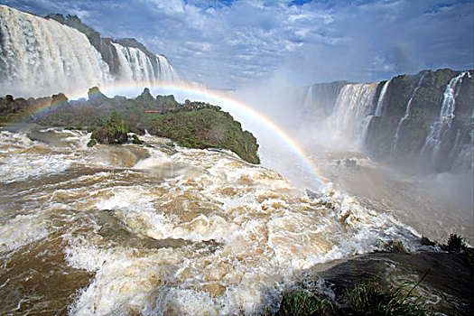 白浪,河,彩虹,伊瓜苏瀑布,世界遗产,伊瓜苏,伊瓜苏国家公园,巴西,南美,北美
