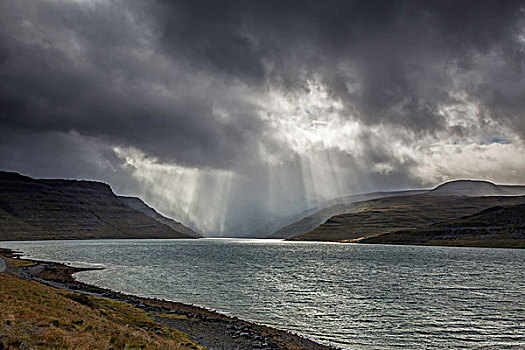 阳光,上方,悬崖,峡湾,西部,冰岛