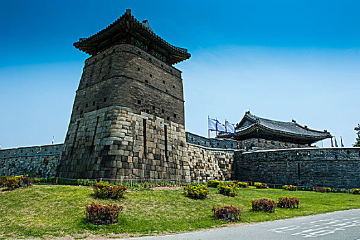巨大,石墻,世界遺產(chǎn),要塞,水原,韓國