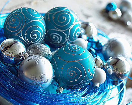 蓝色,银,圣诞节饰物