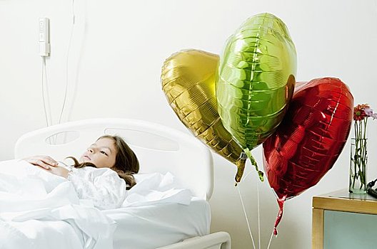 女孩,气球,病床