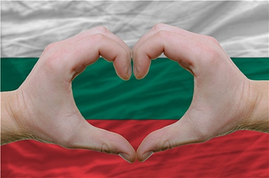 心形,喜爱,手势,展示,上方,旗帜,保加利亚