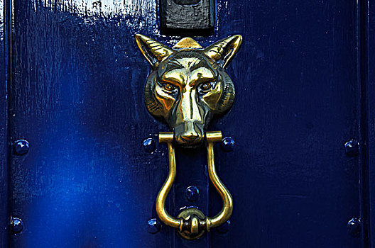 头部,黄铜,门环,门,教堂街,碎屑,格洛斯特郡,英格兰,英国,欧洲