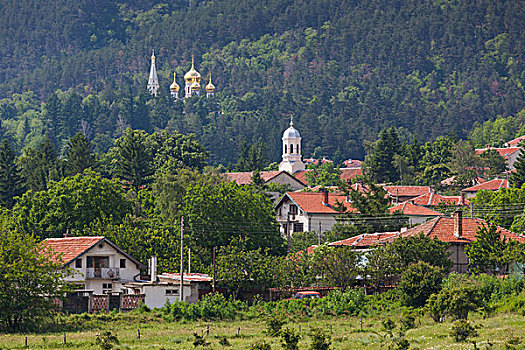 保加利亚,中心,山,俯视图,城镇,寺院