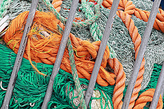 堆积,渔网,绳索