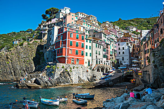 城镇景色,港口,彩色,房子,里奥马焦雷,五渔村,拉斯佩齐亚省,利古里亚,意大利,欧洲