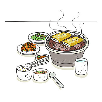 插画,烧烤架,筷子