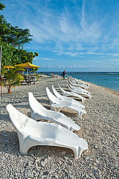 沙滩椅,排列,隐避处,岛屿,靠近,维拉港,瓦努阿图,南太平洋