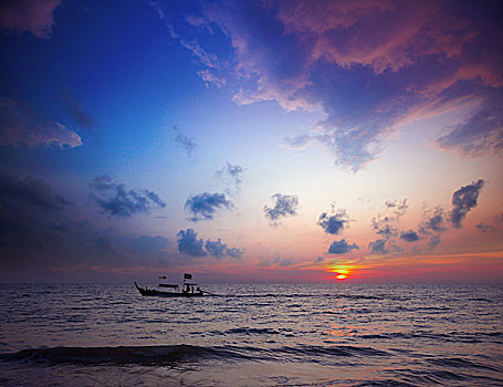 船,日落,泰国