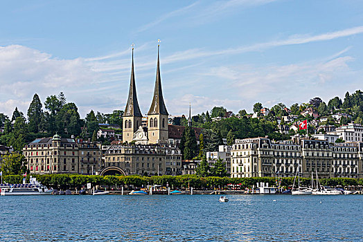 风景,北方,堤岸,小教堂,酒店,国家,琉森湖,瑞士