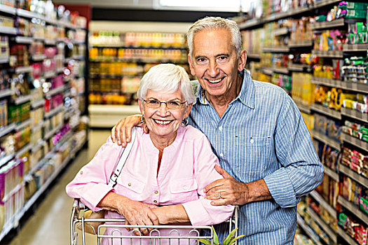 老年,夫妻,购物,一起,超市