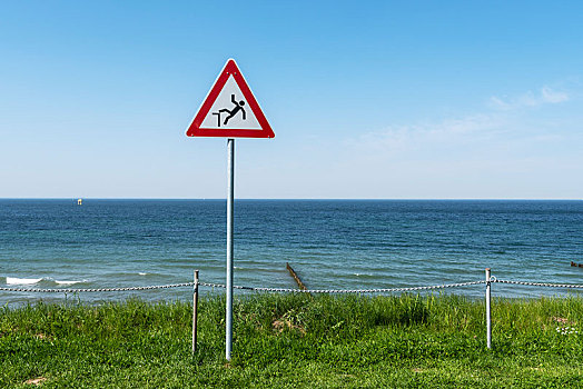 警告,危险,落下,标识,峻岸,靠近,波罗的海,梅克伦堡前波莫瑞州,德国,欧洲