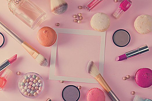 化妆,商品,蛋白杏仁饼干,留白,粉色背景,复古