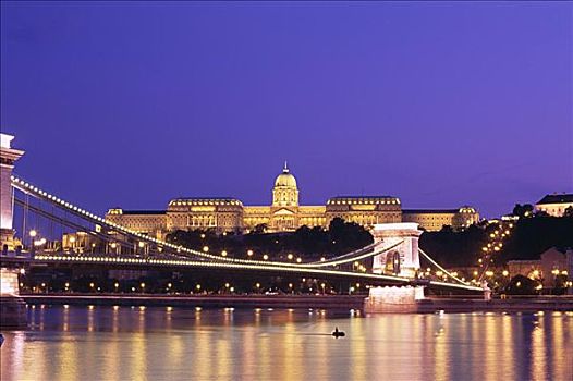 夜晚,皇宫,多瑙河,布达佩斯,匈牙利