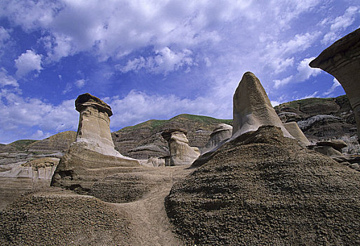 加拿大,艾伯塔省,靠近,德兰赫勒,荒地,怪岩柱,砂岩,雕塑