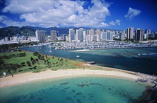 夏威夷,瓦胡岛,檀香山,怀基基海滩,俯视,魔幻,岛屿
