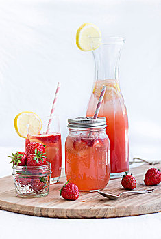 夏天,草莓,瓜,柠檬水