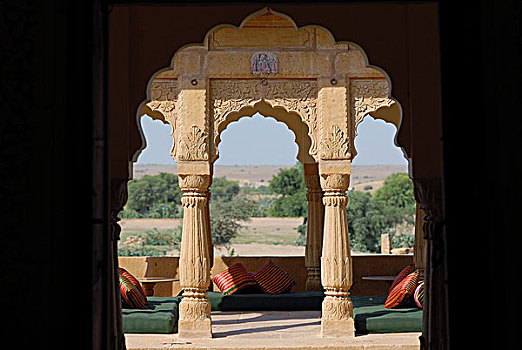 拱,文化遗产,酒店,高兴,花园,斋沙默尔,塔尔沙漠,拉贾斯坦邦,北印度,印度,亚洲