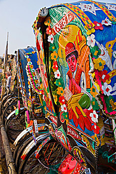 彩色,自行车,人力车,达卡,孟加拉,亚洲