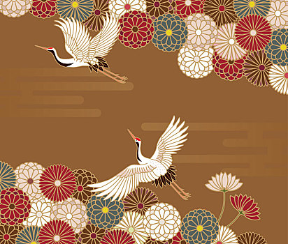 鹤,菊花,日本传统,图案