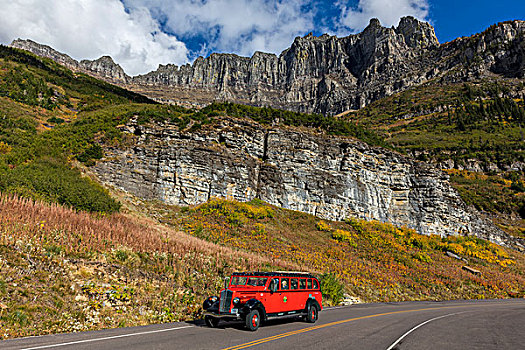 红色,巴士,园墙,冰川国家公园,蒙大拿,美国,大幅,尺寸
