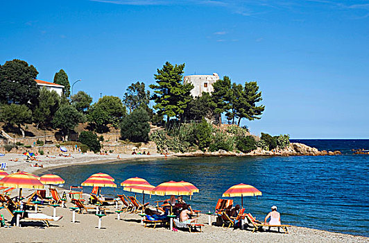 海滩,伞,圣马利亚,萨丁尼亚,意大利,欧洲